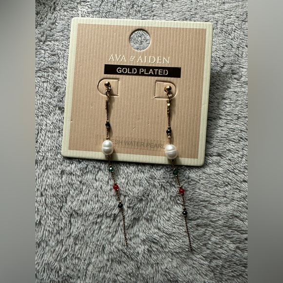 Ava & Aiden Gold-Plated Drop Earrings with White Pearls and Multicolor Beads - Picture 2 of 2